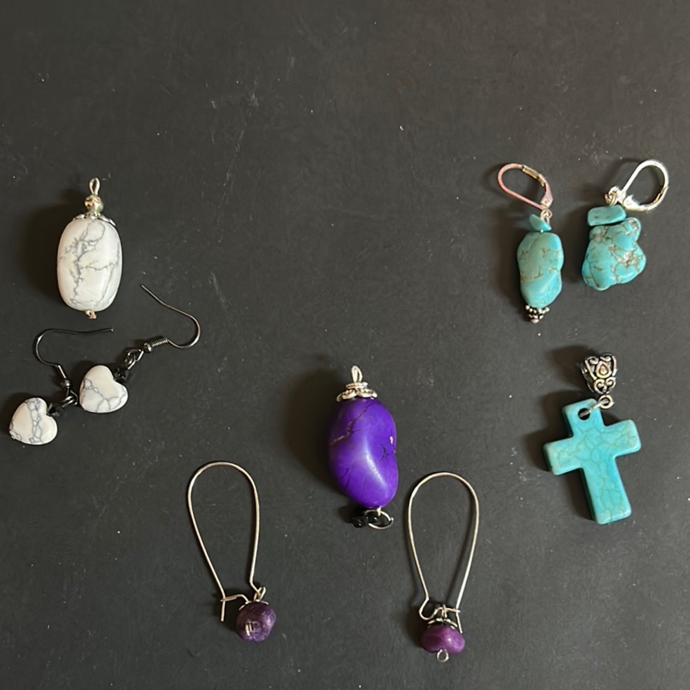 Purple white & Turquoise Stone Earrings Set